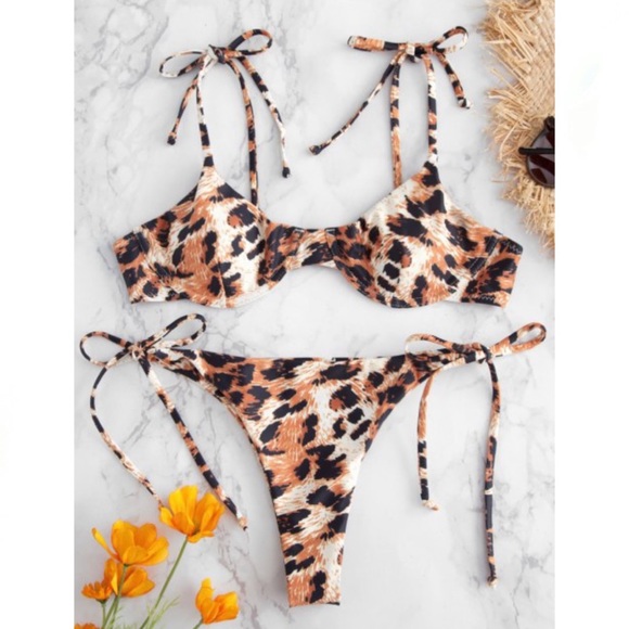 Zaful Other - ZAFUL Leopard Tie Underwire Bikini Set - Leopard M